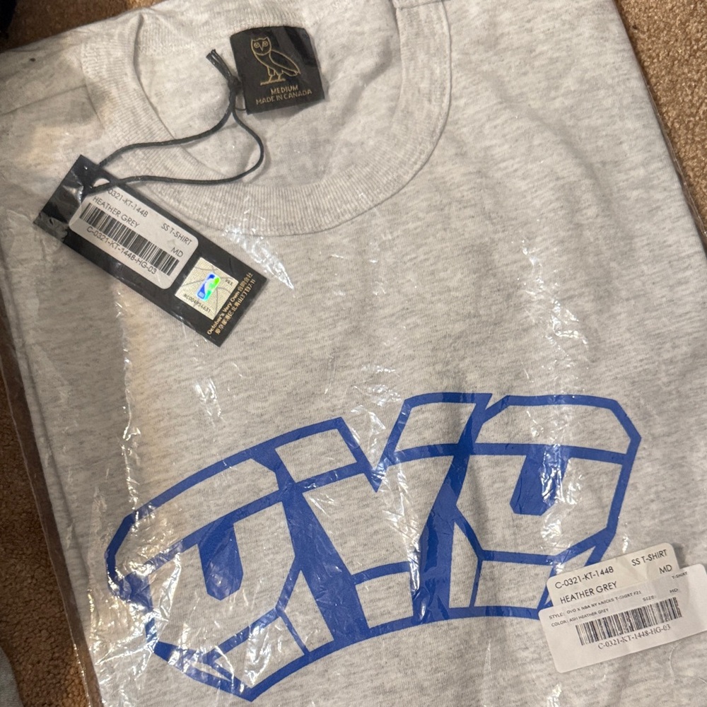 OVO Heather Gray Tee with Bold Blue Graphic